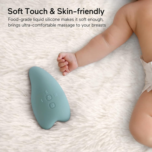 Momcozy Warming Lactation Massager 2-In-1, Soft Breast Massager For Breastfeeding, Heat + Vibration Adjustable For Clogged Ducts, Improve Milk Flow, Blue-Green