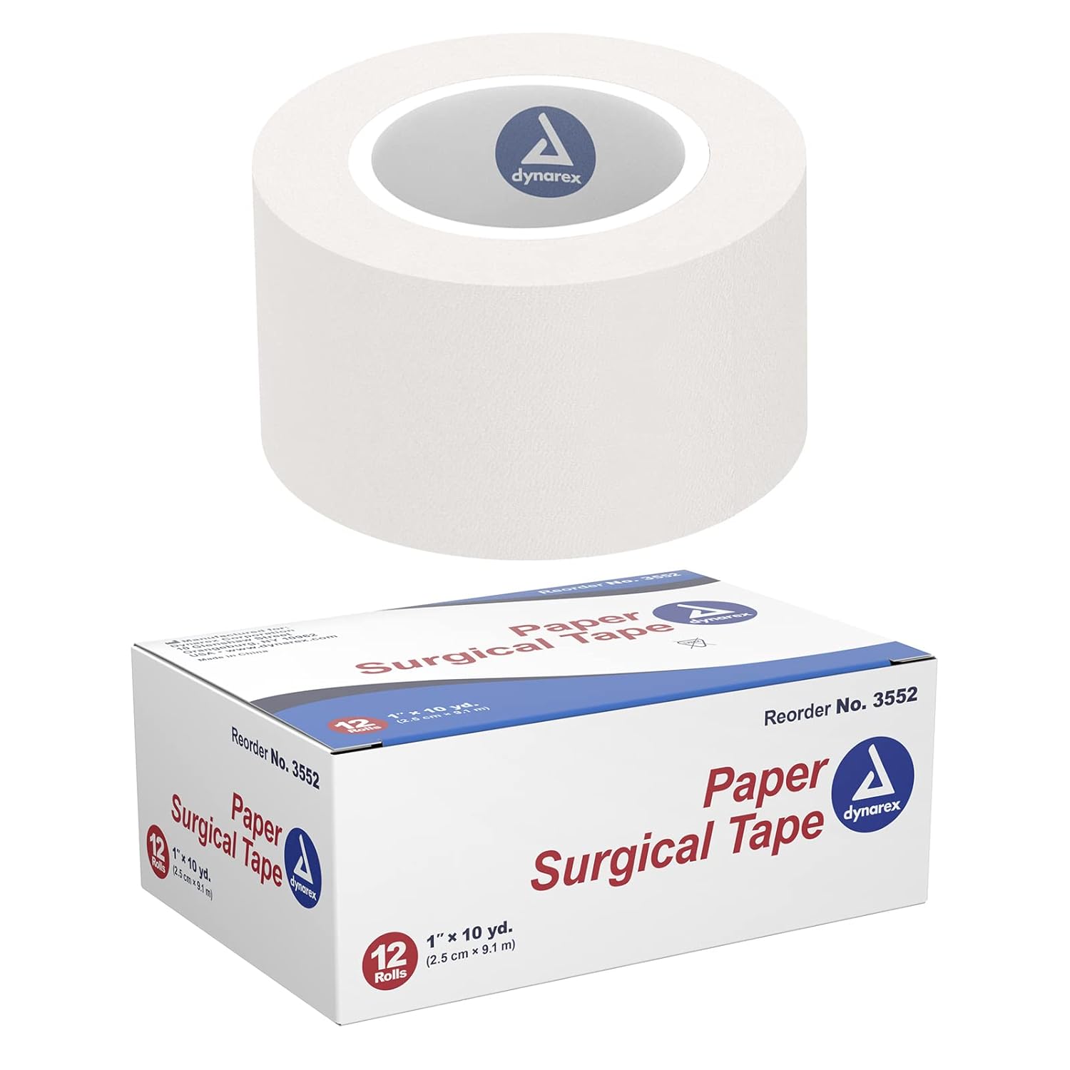 Dynarex Paper Surgical Tape, Use To Secure Wound Care With Medical Gauze, Dressings, And Non-Adherent Pads, First-Aid Kit Essential, White, 1” X 10 Yds, 1 Box Of 12 Rolls