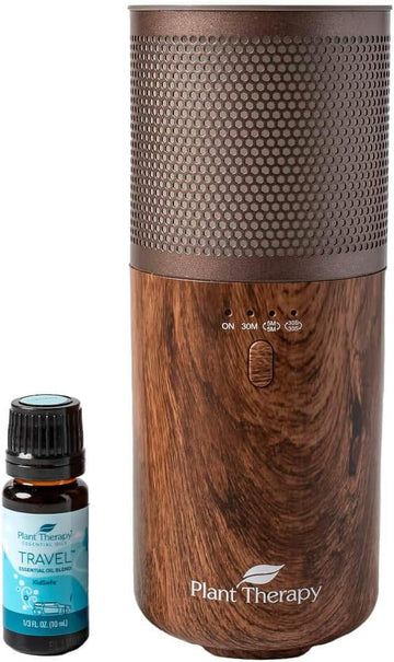 Plant Therapy Wood Grain Portable Diffuser Travel Pack, Includes The Travel Essential Oil Blend 10 Ml (1/3 Oz) 100% Pure, Undiluted, Natural Aromatherapy, Therapeutic Grade