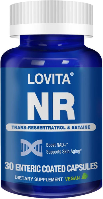 Lovita Nr (Nicotinamide Riboside) 350 Mg, Nad Supplement With Trans-Resveratrol And Betaine, Promote Nad Plus Levels, Healthy Aging, 30 Vegan Enteric-Coated Capsules