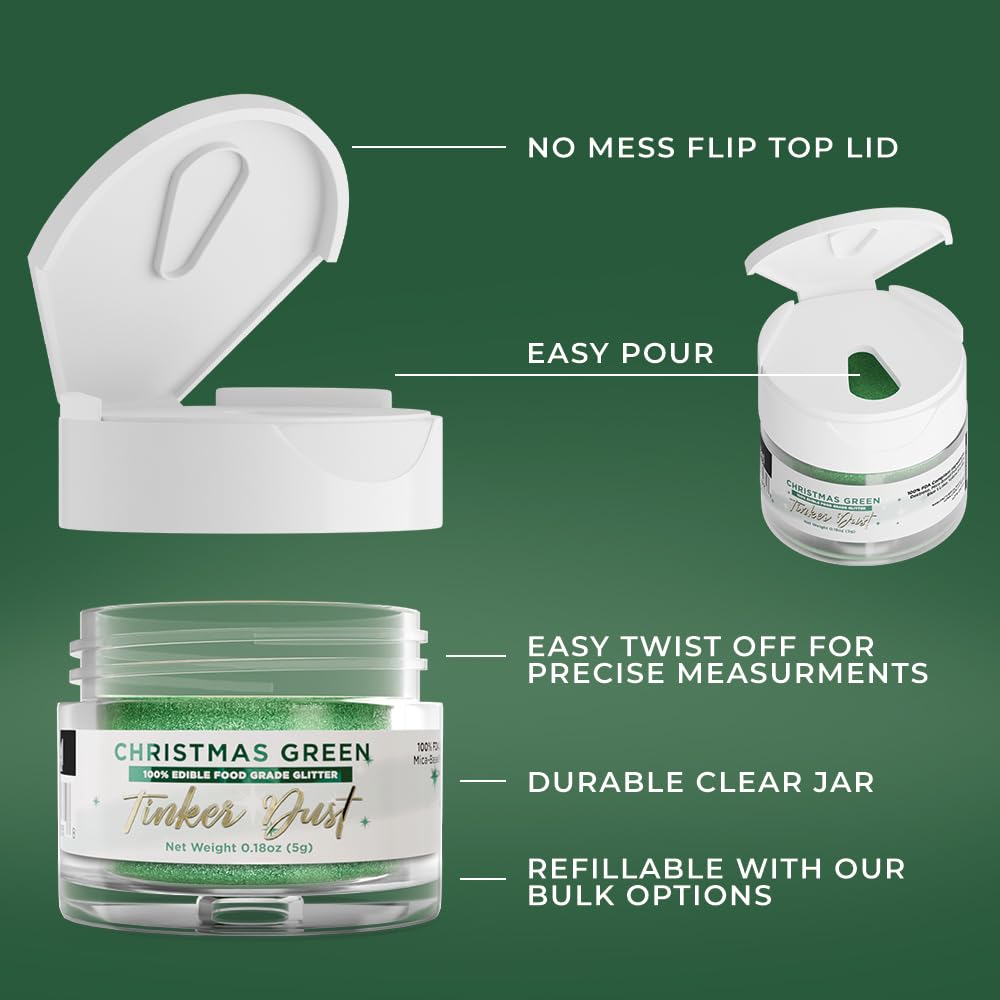 Bakell - Christmas Green Tinker Dust (5G, 1X Jar) Edible Glitter For Food, Desserts, And Beverages! : Grocery & Gourmet Food