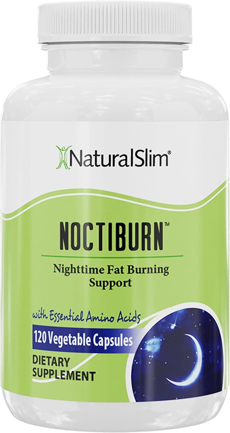 NaturalSlim NoctiBurn Night Fat Burning Support & Metabolism Support Supplements with Essentials Amino Acid - Nighttime Fat Burner - 120 Vegetable Capsules