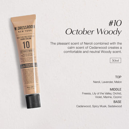 W.Dressroom No.10 October Woody Moisturizing Hand Cream For Dry Hands, Non-Greasy Korean Hand Lotion & Hand Care For Women With Hydrating Formula, Travel Size (1.69 Fl Oz)