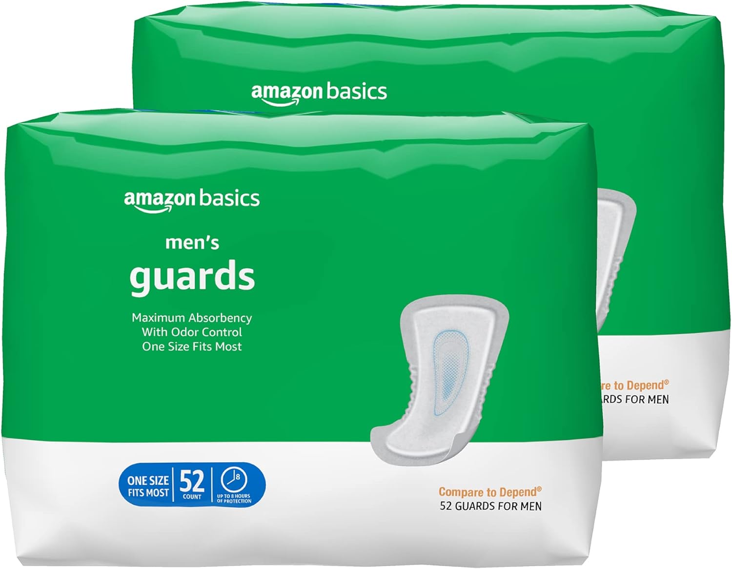 Amazon Basics Incontinence Guards For Men, Maximum Absorbency, 104 Count, 2 Packs Of 52, White (Previously Solimo)