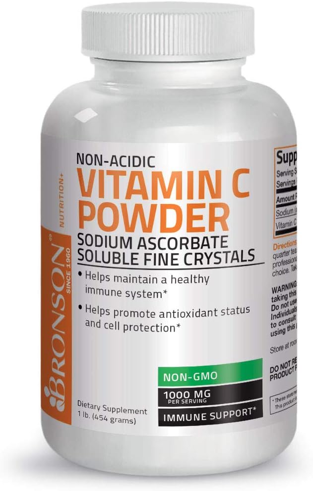 Non Acidic Vitamin C Powder Sodium Ascorbate Non GMO Soluble Fine Crystals - Healthy Immune System, Antioxidant and Cell Protection - 1 Pound (16 Oz, 454 Grams) : Health & Household