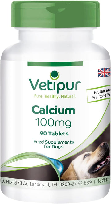 Vetipur Calcium Citrate 100Mg, Feed Supplement For Dogs, 90 Tablets, For Bones, Teeth And Muscles