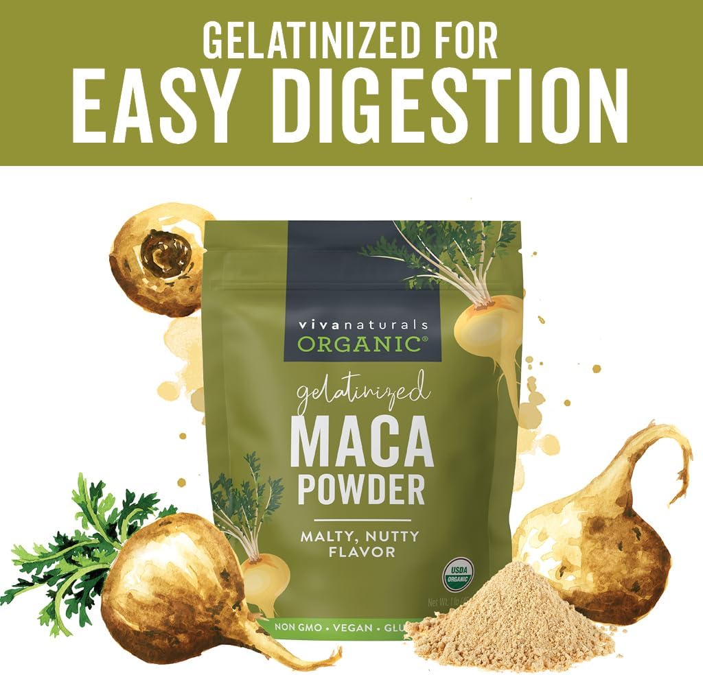 Viva Naturals Organic Maca Powder - Gelatinized Maca Powder Organic, Vegan and Kosher Peruvian Superfood - Certified USDA Organic, Gluten-Free & Non-GMO : Health & Household