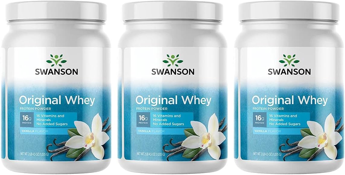 Swanson Original Whey Protein Powder With Vitamins Sports Nutrition Muscle Workout Support 2 Lbs 4.5 Ounces (1,035 G) (3 Pack)