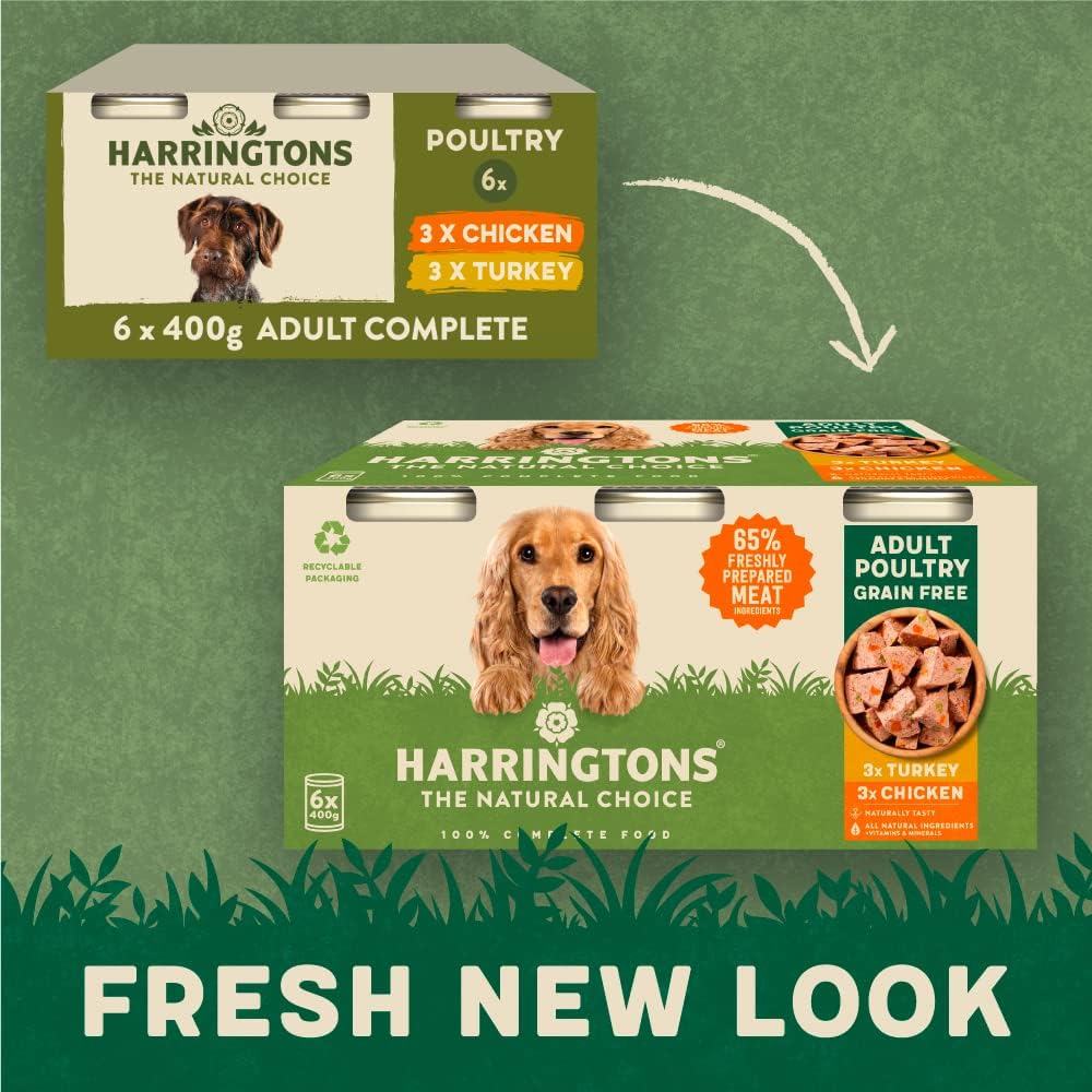 Harringtons Complete Wet Can Grain Free Hypoallergenic Adult Dog Food Poultry Pack 6x400g - Chicken & Turkey - Made with All Natural Ingredients :Pet Supplies