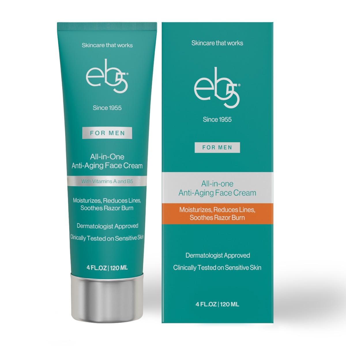 Eb5 Men’S All-In-One Anti-Aging Face Cream | Formulated With Retinol, Vitamins E, B5, And A To Moisturize, Reduce Lines And Soothe Razor Burn - 4 Fl Oz