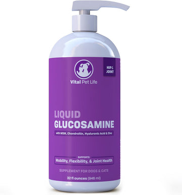 Liquid Glucosamine For Dogs Cats & Horses With Chondroitin, Msm, And Hyaluronic Acid, Hip & Joint Supplement For Mobility & Comfort, Supports Joint Health & Flexibility, Mobility, & Protection, 32 Oz