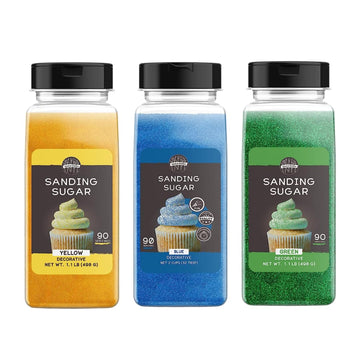 Birch & Meadow Blue, Yellow, & Green Sanding Sugar Bundle 1 Lb., Mixed Colors, Colorful Sugar Crystals For Festive Holiday Baking