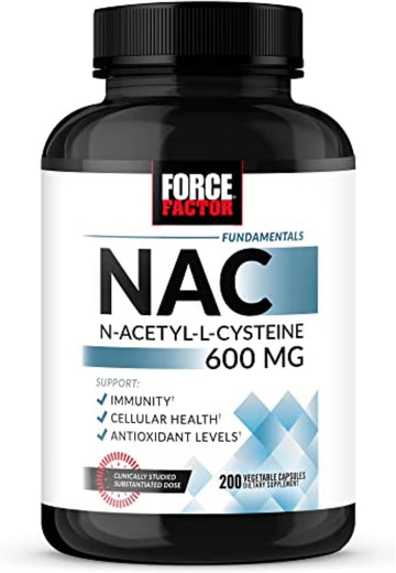 Force Factor Nac 600 Mg, N-Acetyl Cysteine For Liver Health, Immune Support & Antioxidant Production, Clinically Studied Dose, 200 Servings