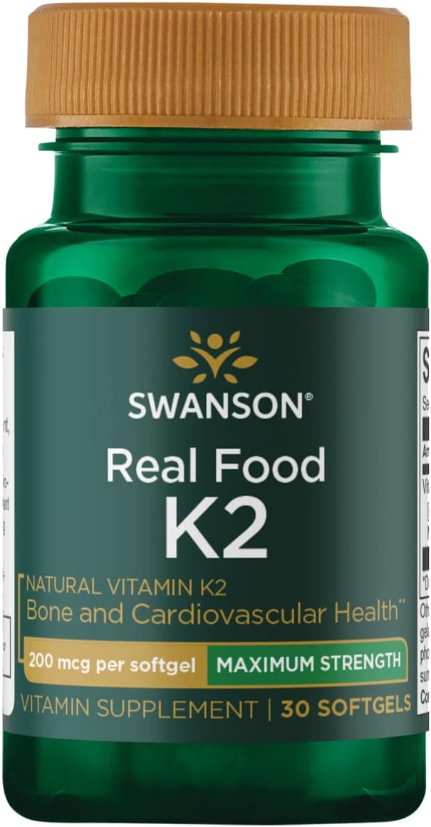 Swanson Maximum Strength Vitamin K2 (Menaquinone-7)-Vitamin Supplement Supporting Cardiovascular And Bone Health-Made From Japanese Natto To Help Regulate Calcium (30 Softgels, 200Mcg Each)