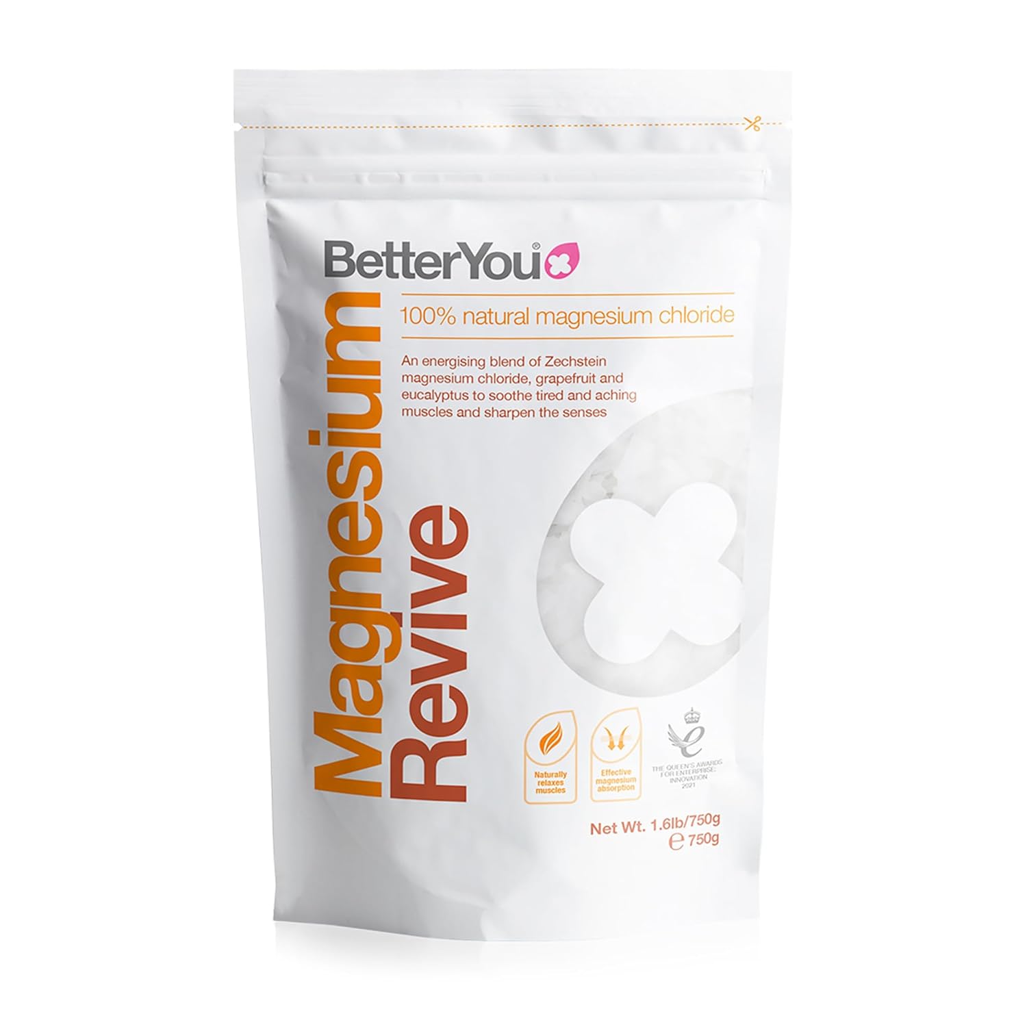 Betteryou Magnesium Revive Bath Flakes - Bath Salts With Magnesium - Energizing Grapefruit And Eucalyptus - Muscle Soothing And Skin Health - 1.6 Lb