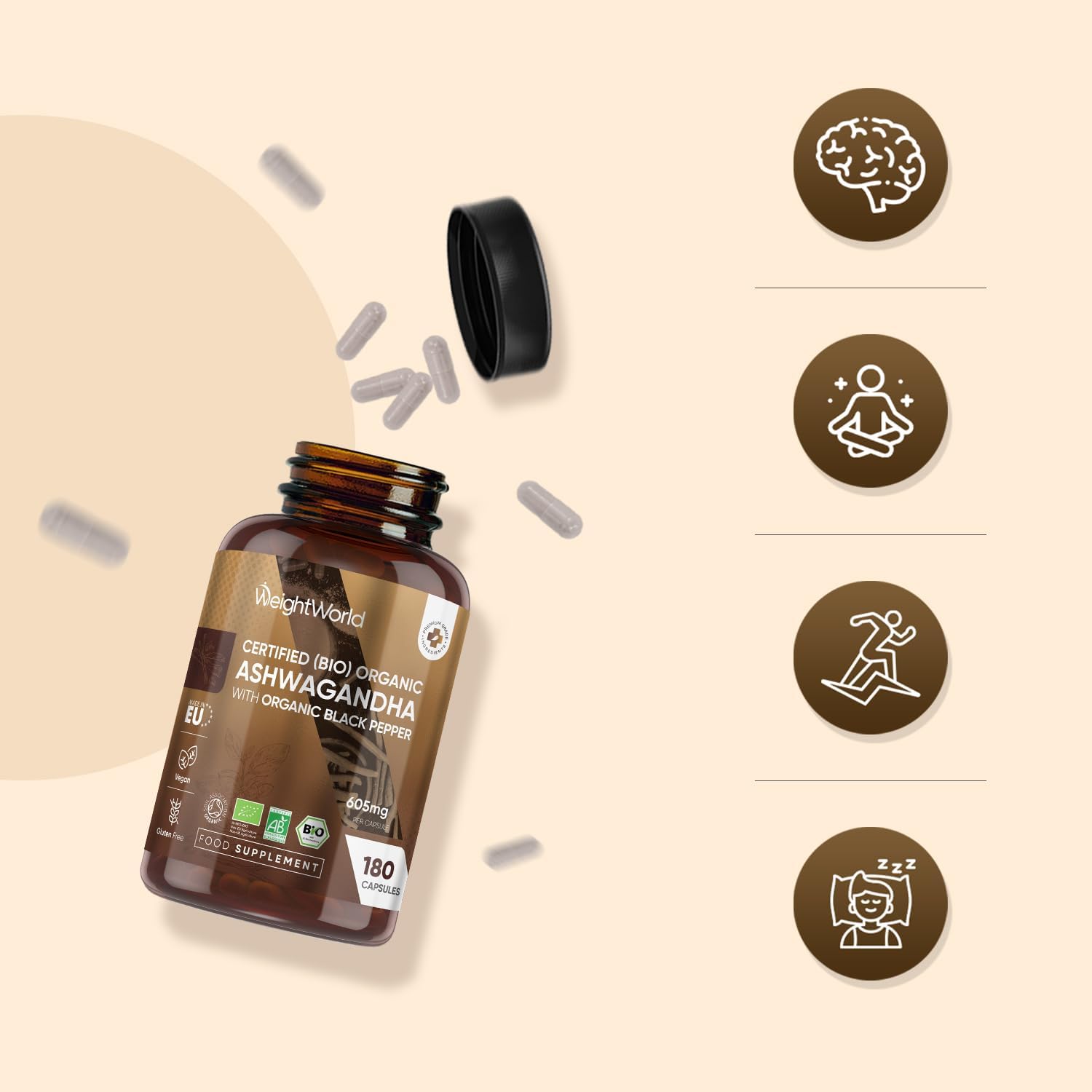 Organic Ashwagandha Capsules - 180 Capsules (6 Months Supply) - with Organic Black Pepper - 1 per Day - Soil Association Certified Ashwagandha Supplement - Non-GMO, Vegan-Friendly & Additive-Free : Amazon.co.uk: Health & Personal Care