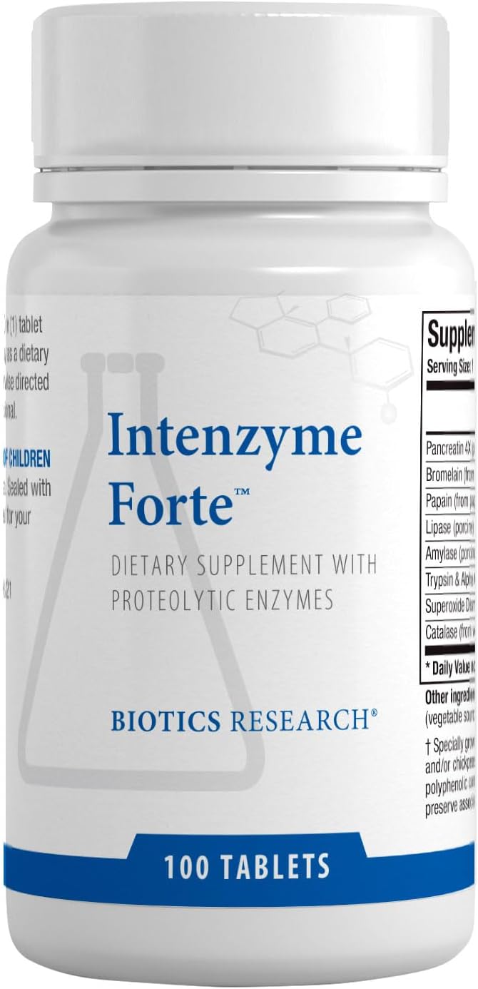 Biotics Research Intenzyme Forte™ Proteolytic Pancreatic Enzymes, Pancreatin, Bromelain, Papain, Lipase, Amylase–Supplement Supports Healthy Protein Digestion–Immune & Circulatory Function 500 Tablets
