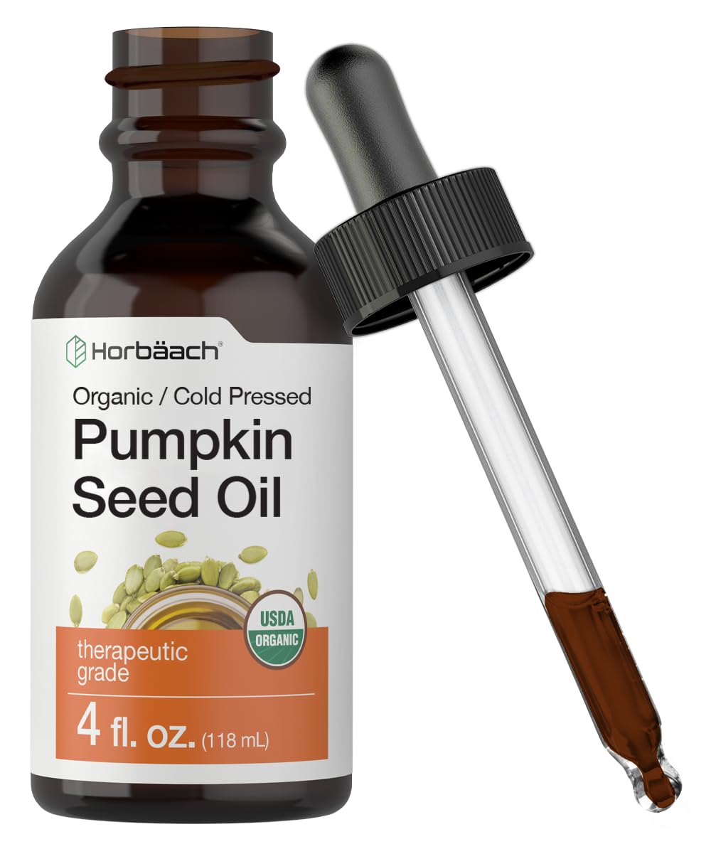 Horbäach Organic Pumpkin Seed Oil | 4 Fl Oz | Cold Pressed, 100% Pure, Extra Virgin | Vegetarian, Non-Gmo, Gluten Free Formula | Great For Hair And Face