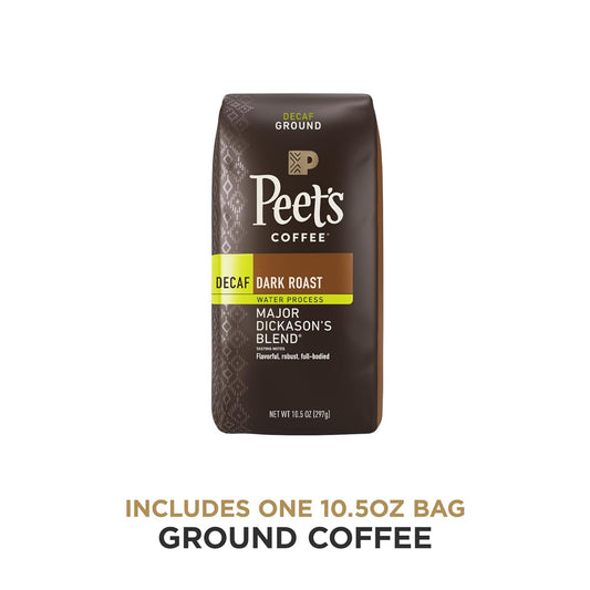 Peet's Coffee, Dark Roast Decaffeinated Ground Coffee - Decaf Major Dickason's Blend 10.5 Ounce Bag