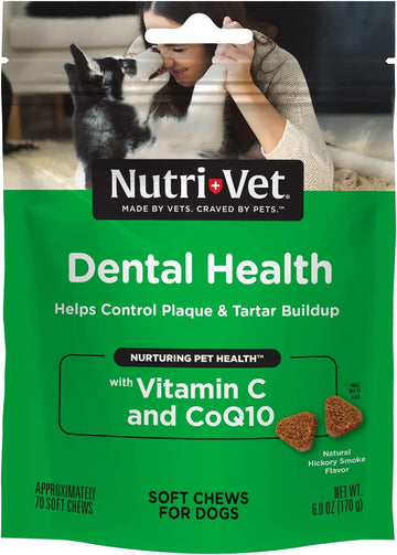 Nutri-Vet Dental Health Soft Chews for Dogs | Helps Control Plaque and Tartar Buildup | Natural Hickory Smoke Flavor | 70 Count , 6 oz