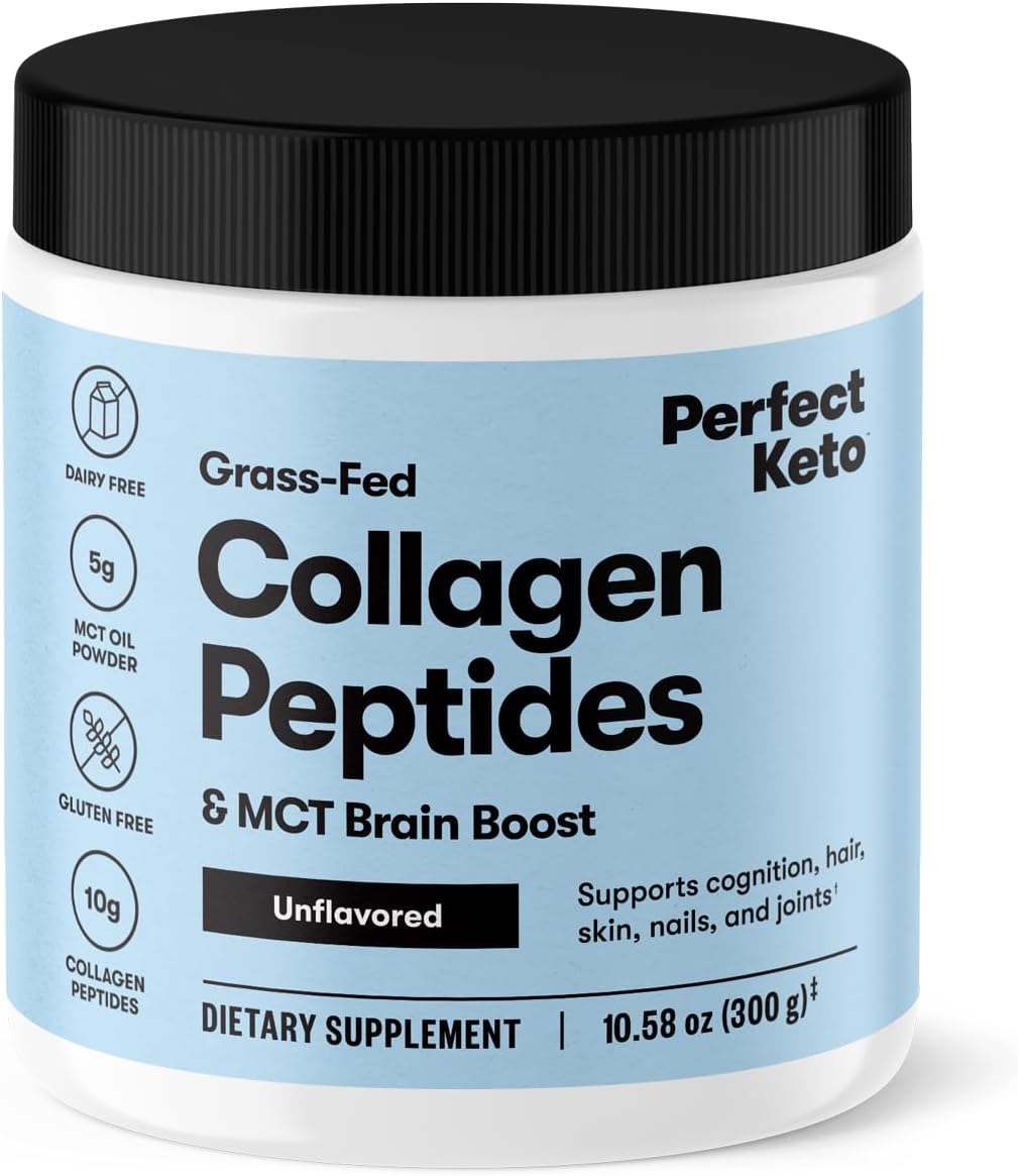 Perfect Keto Collagen Peptides Protein Powder With Mct Oil, Hydrolyzed Collagen, Type I & Iii Supplement, Gluten Free, Grass Fed, Low Carb, Keto Coffee Creamer, Collagen For Women & Men, Unflavored