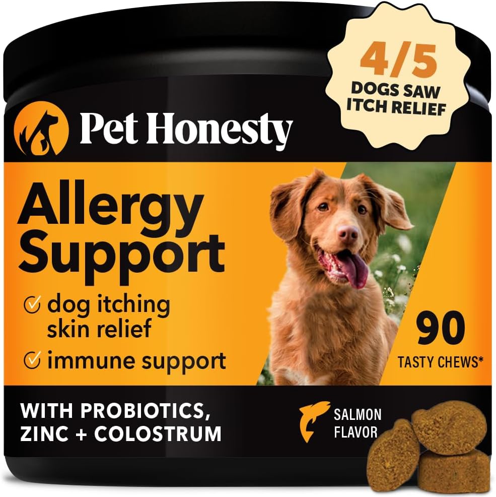 Pet Honesty Allergy Support Itch Relief For Dogs - Dog Allergy Relief Immunity Supplement - Dog Allergy Chews, Probiotics For Dogs, Seasonal Allergies, Skin And Coat Supplement - Salmon