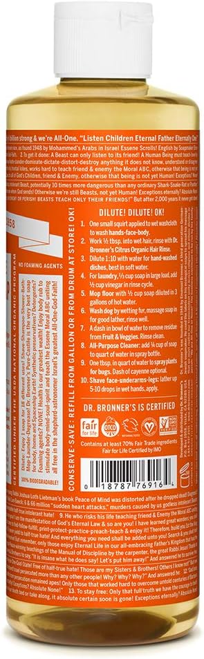 Dr. Bronner's - Pure-Castile Liquid Soap (Tea Tree, 16 ounce) - Made with Organic Oils, 18-in-1 Uses: Acne-Prone Skin, Dandruff, Laundry, Pets and Dishes, Concentrated, Vegan, Non-GMO