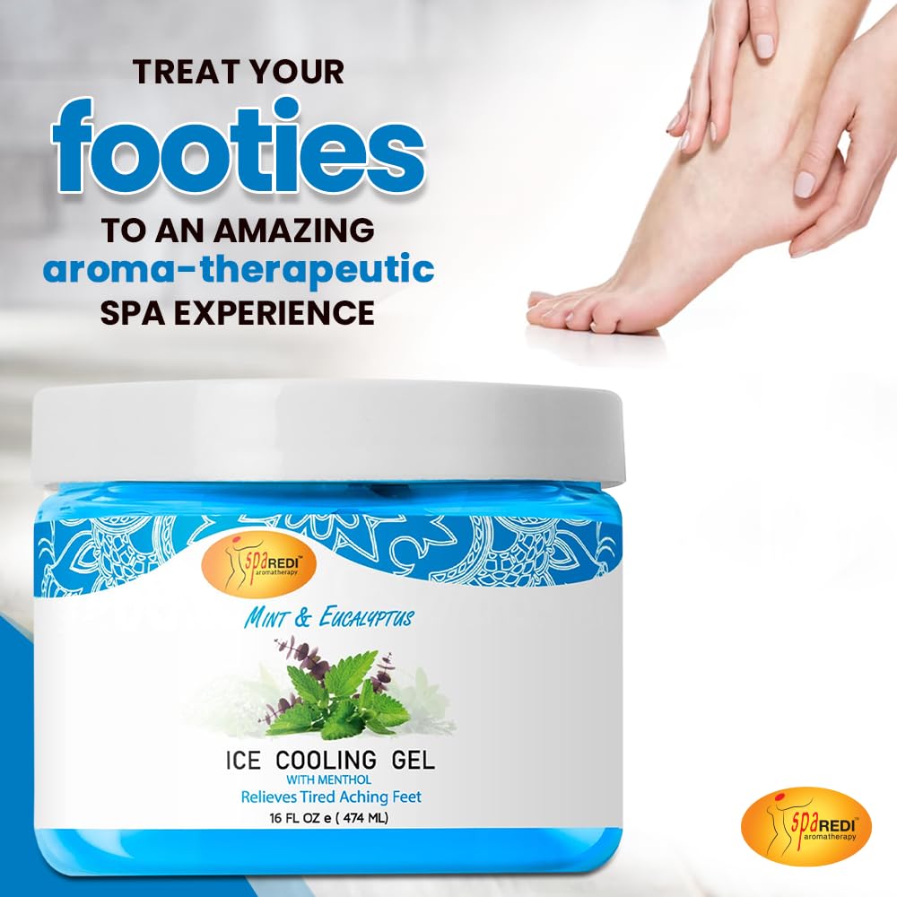 Spa Redi - Massage Cooling Gel For Pedicure, Mint And Eucalyptus Oil With Menthol 16 Oz, Peppermint Extract - Professional Strength Pedicure Foot And Leg Ice Cooling Gel Massage Therapy, : Beauty & Personal Care