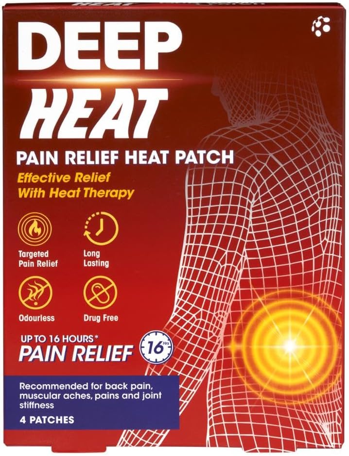 Deep Heat Pain Relief Heat Patch, Muscular Aches, Pains, Joint Stiffness (Pack Of 4 Patches)