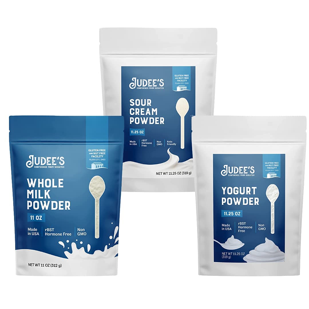 Judee'S Small Dairy Bundle: Whole Milk Powder (11 Oz), Sour Cream Powder (11.25 Oz), Yogurt Powder (11.25 Oz)