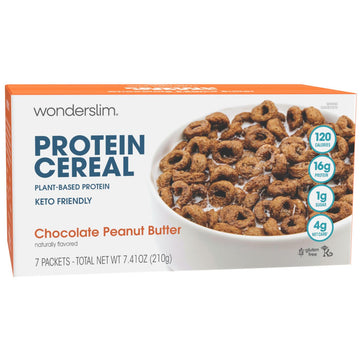 WonderSlim Protein Cereal, Chocolate Peanut Butter, Low Sugar, Gluten Free, Keto Friendly & Low Carb (7ct)