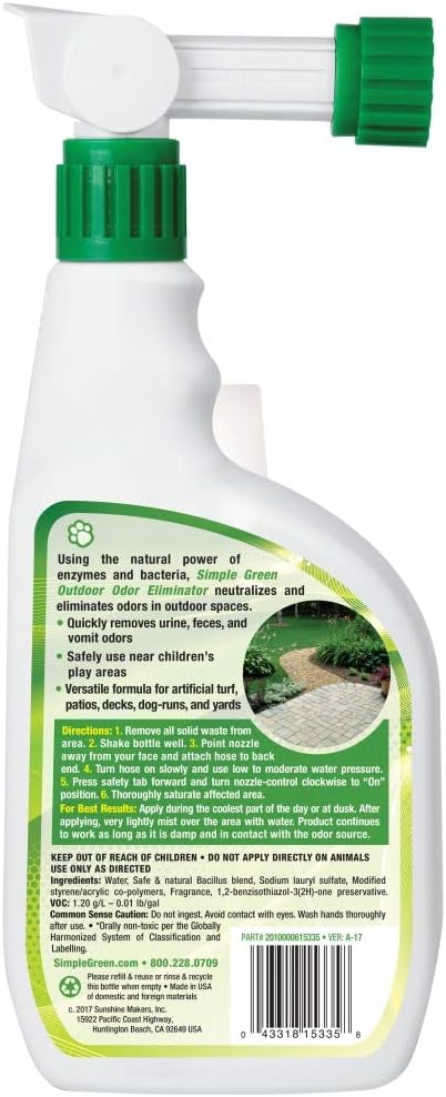 Outdoor Odor Eliminator For Pets, Dogs, Ideal For Artificial Grass & Patio (32 Oz Hose End Sprayer)