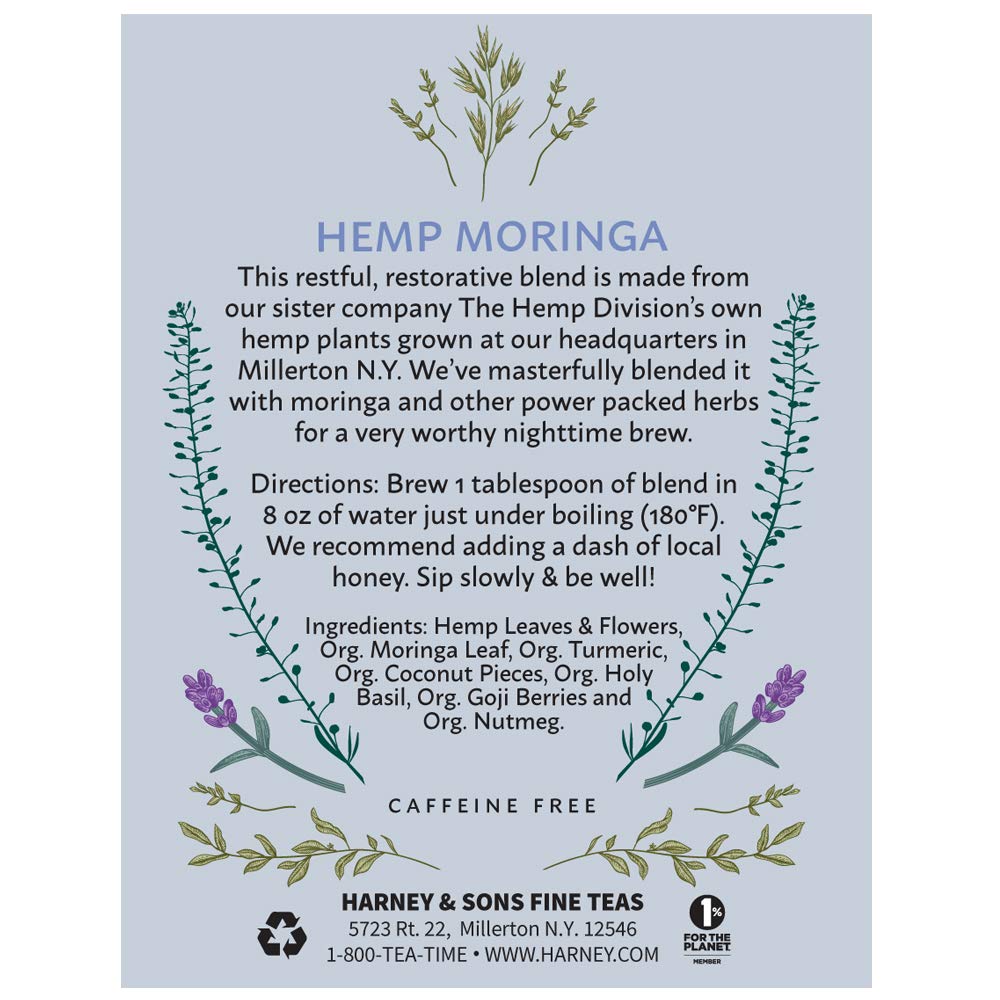Harney & Sons Hemp Moringa Tea Blend, Wellness, Deep Sleep Blend, 5 Oz Tin