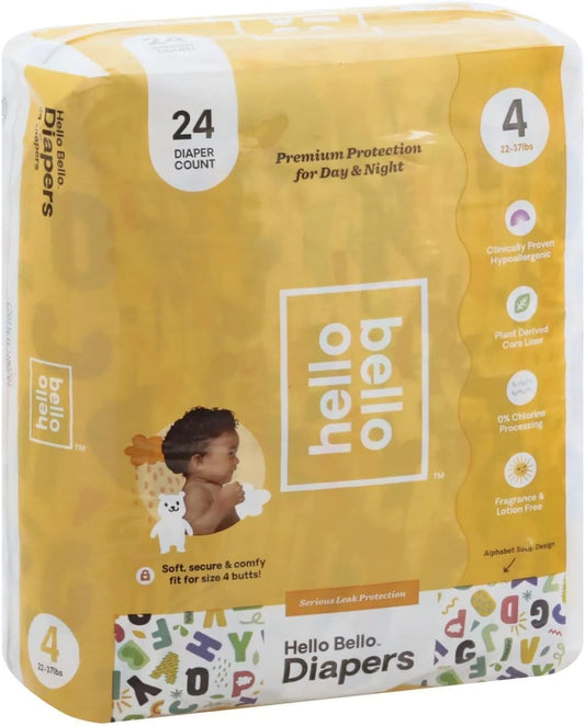 Hello Bello Diapers, 24 Count, Alphabet Soup Design, Size 4