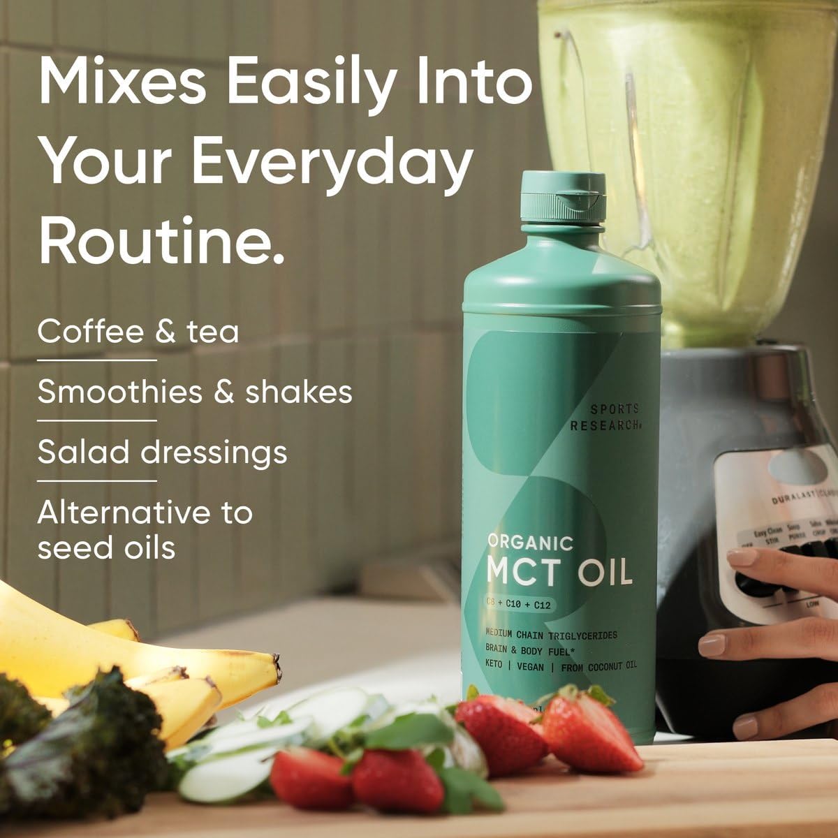 Sports Research Organic MCT Oil - Keto & Vegan MCTs C8, C10 from Coconuts - Fatty Acid Brain & Body Fuel, Non-GMO & Gluten Free - Flavorless Oil, Perfect in Coffee, Tea & Protein Shakes - 40 oz : Health & Household