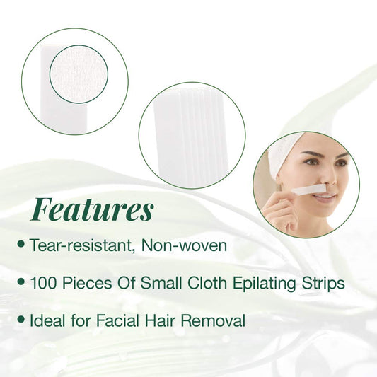 Clean + Easy Small Non Woven Wax Strips – Soft Wax Strips For Face, Upper Lip, Eyebrows & Small Areas, Facial Hair Removal, 100 Count