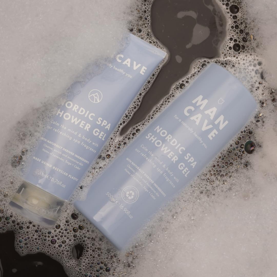 ManCave Nordic Spa Shower Gel for Men, Vegan Mens Shower Gel with Natural Ingredients, Calming Lavender, Earthy Sage & Warm Cedar, Cruelty-Free Body Wash, Eco-Conscious & Recycled Packaging, 200 ml : Amazon.co.uk: Beauty