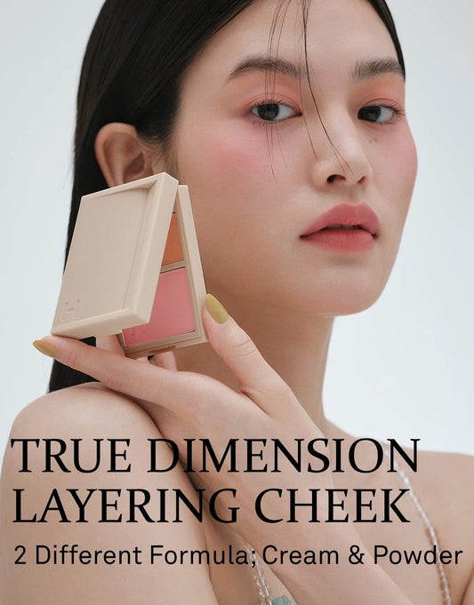 Hince True Dimension Layering Cheek - Cream & Pressed Powder 2 Different Shades & Textures - Silky Seamless Long Lasting Blush Makeup - Muted Beige & Elegant Rose Beige (1, New Symphony, L002)