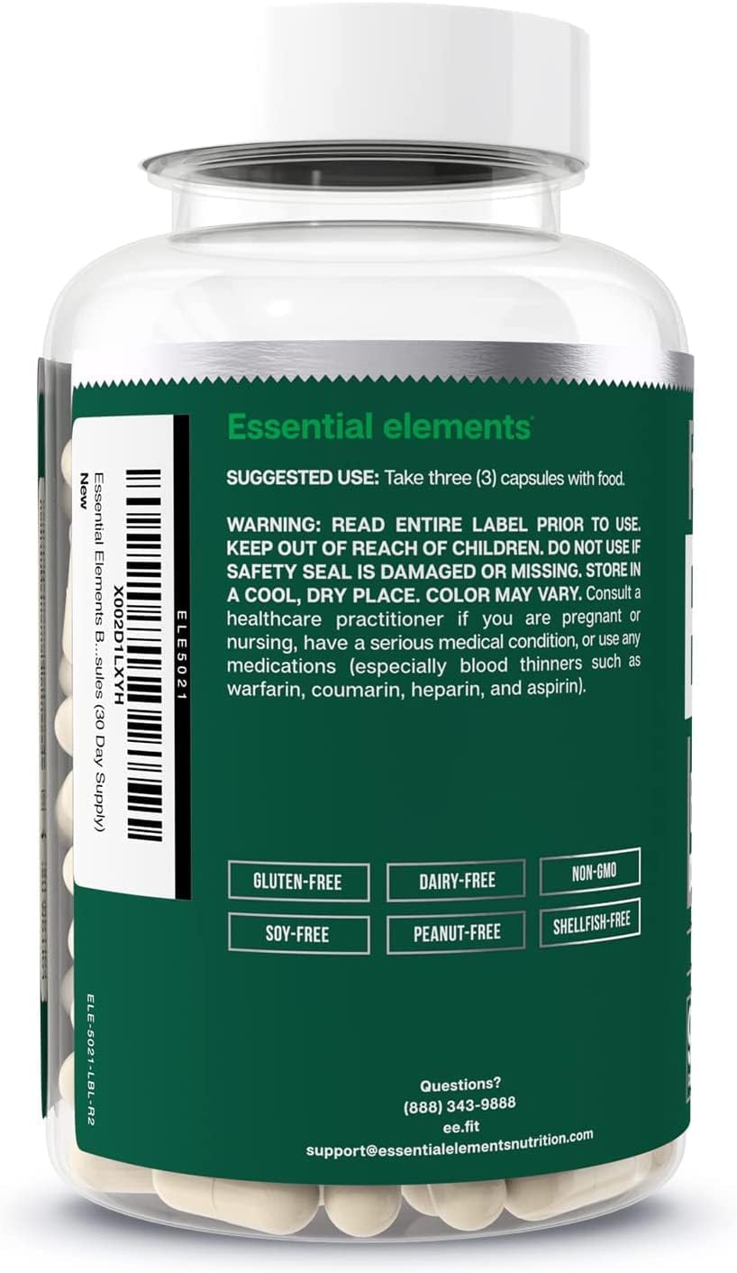 Essential Elements Bone Boost Bone Health Supplement - Bone Support and Calcium Supplement with Vitamin D 3, K2, Cissus Quadrangularis for Bone Strength - 90 Capsules (30 Day Supply) : Health & Household