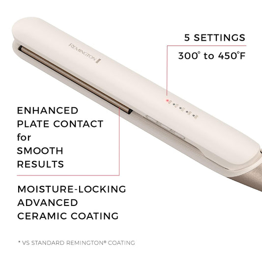 Shea Soft Flat Iron With Advanced Ceramic Coating, Hair Straightener For Thick, Curly Hair, 450F High Heat And Auto-Shut Off, 5 Heat Settings, Ivory