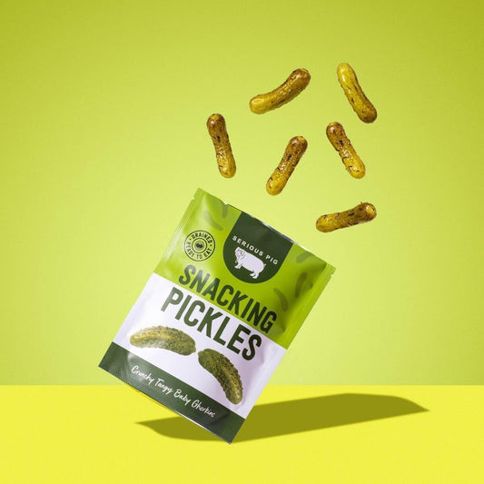 Serious Pig - Pickled Snacking Gherkins In A Pouch, Crunchy Snacks With Dill And Garlic, Low Carb, Low Calorie, Drained And Ready To Eat (12 X 40G)