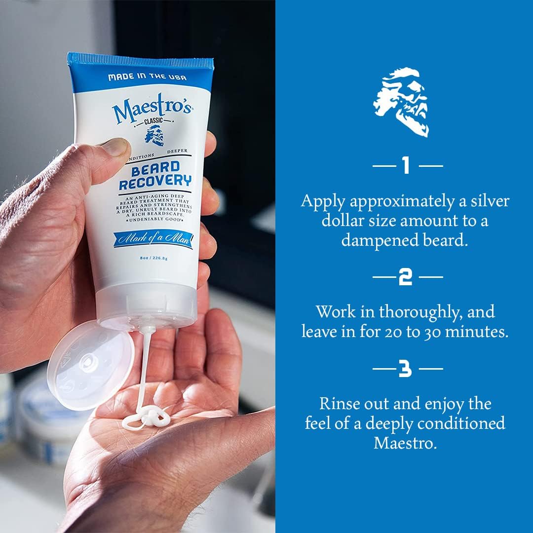 Maestro'S Classic Beard Recovery Tube – Spirited Blend Moisturizer & Conditioner For Men | Hydrates, Softens & Revives | For All Hair Types & Daily Care, 8 Oz