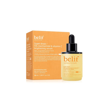 Belif Super Drops 5% Niacinamide & Vitamin C Serum | Evens Skin Tone, Reduces Dark Spots & Post-Blemish Marks, Soothes Redness With Aha & Glutathione