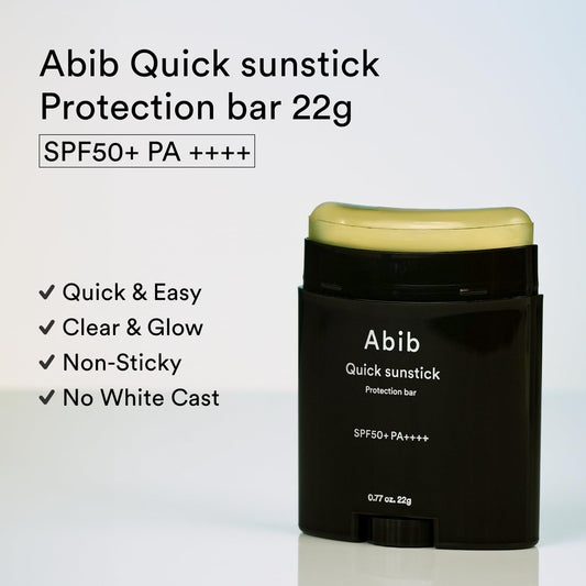 Abib Quick Sunstick Protection Bar Spf50+ 0.77 Fl Oz/22 G Sun Care, No Whitecast Sunscreen, No Sticky For All Type Skin, Face And Body, Less Stress