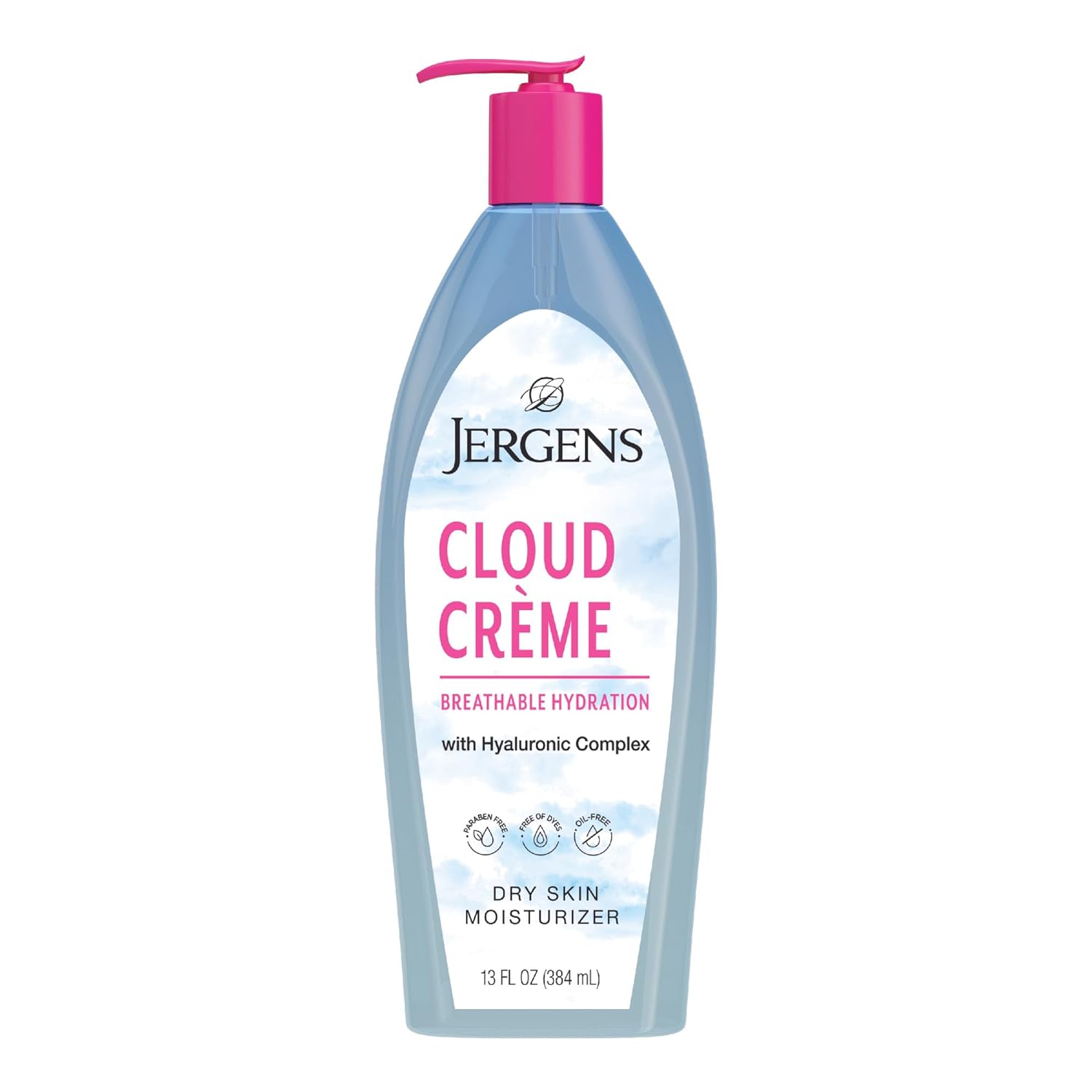 Jergens Cloud Creme Breathable Body Lotion, Fast-Absorbing Hydrating Moisturizer, Paraben-Free, with Hyaluronic Complex, Non-Greasy Application, 13 oz,White