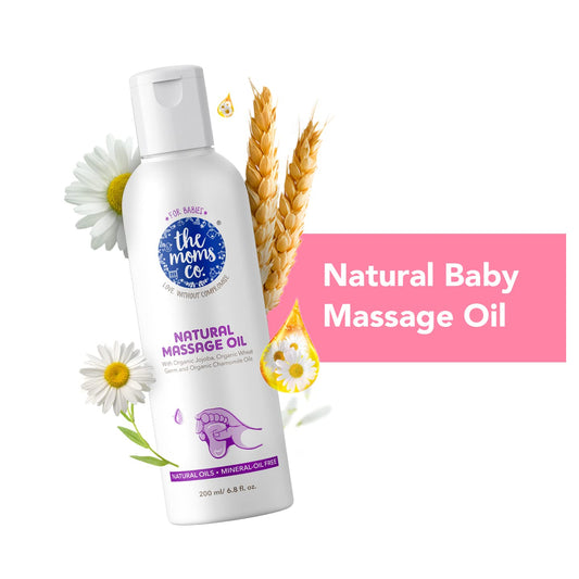 The Moms Co. Natural Baby Massage Oil with 10 Oils - Sesame Oil, Avocado, Organic Almond, Organic Jojoba, Organic Chamomile - 200 ml Clinically Tested for Safety. Hypoallergenic, Mild & Gentle