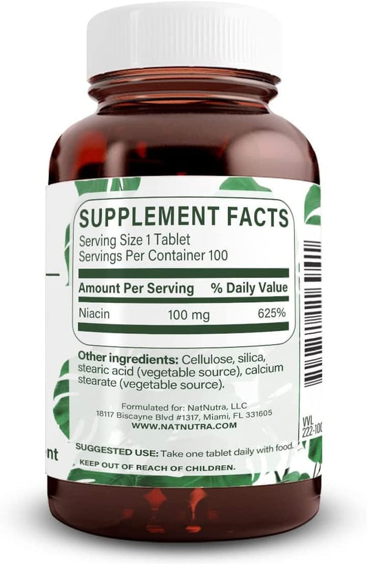 Natural Nutra Niacin As Nicotinic Acid (Vitamin B3) Supplement For Energy, Helps Improve Digestion And Brain Function, Non-Gmo, Gluten-Free, 100 Mg, 100 Tablets (Pack Of 2)