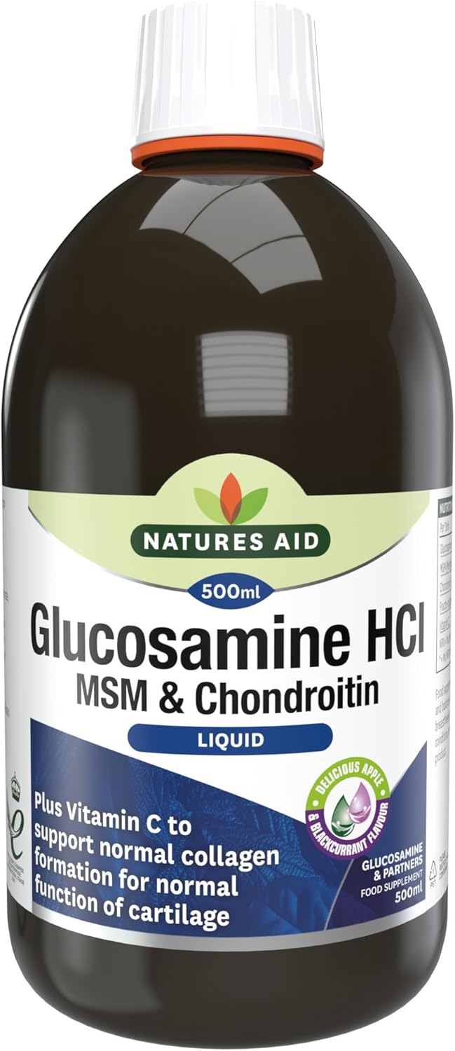 Natures Aid Glucosamine Msm & Chondroitin With Vitamin C Liquid 500Ml - High Strength Joint Support - Mobility & Cartilage Health, Collagen Formation - Vegan, Non-Gmo, Gluten-Free Supplement