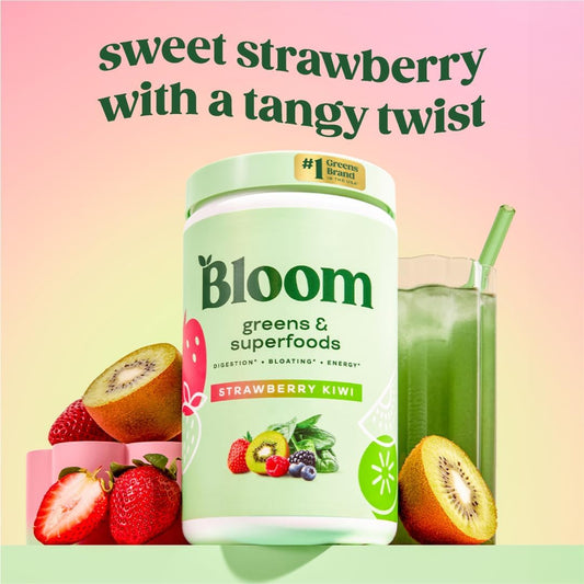 Bloom Nutrition Superfood Greens Powder, Digestive Enzymes With Probiotics And Prebiotics, Gut Health, Bloating Relief For Women, Chlorella, Green Juice Mix With Beet Root Powder, 25 Svg, Berry