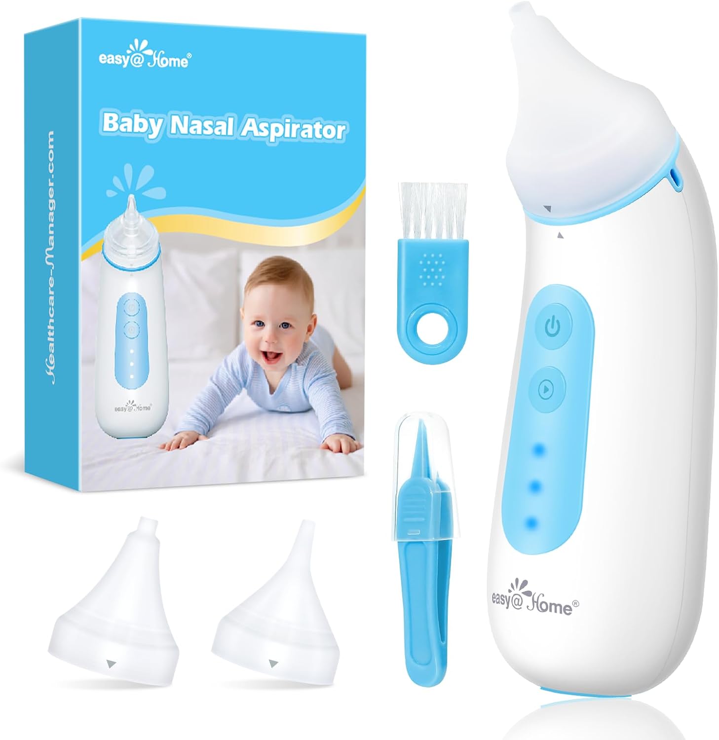 Easy@Home Baby Electric Nasal Aspirator: USB Rechargeable Baby Nose Sucker with Night Light Adjustable Suction Level 2 Silicone Suction Nozzles for Baby Nose Cleaner ENA102